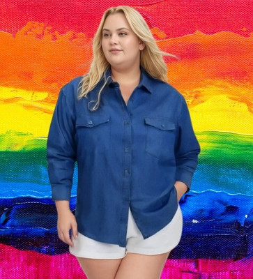 Wingzss Women Solid Casual Blue Shirt