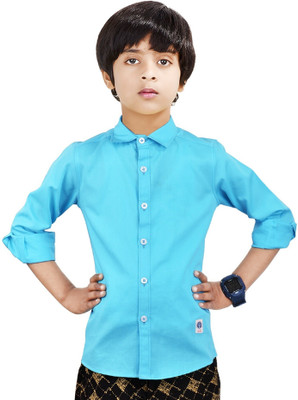 MADE IN THE SHADE Boys Solid Festive Light Blue Shirt