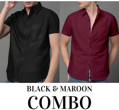 Osome Men Solid Casual Black, Red Shirt(Pack of 2)