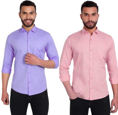 Rajmudra Men Solid Formal Light Blue, Pink Shirt(Pack of 2)