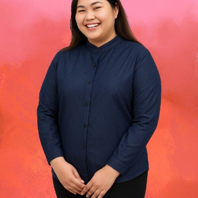 Wingzss Women Solid Casual Blue Shirt