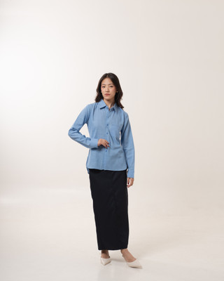 MALVERRA BY HOUSE OF MALKAA Women Solid Formal Blue Shirt