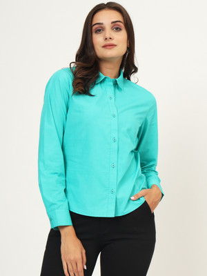 CHARMGAL Women Solid Casual Blue Shirt
