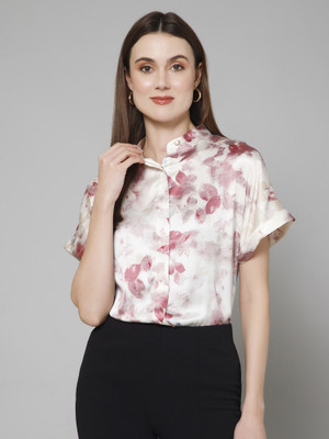 PURYS Women Printed Casual White, Purple Shirt