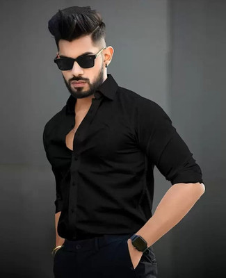 HOC Men Solid Casual Black Shirt