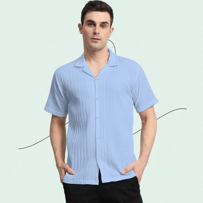 METRON Men Self Design Casual Light Blue Shirt