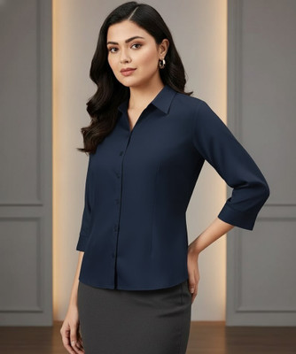 Prieto Women Solid Formal Dark Blue Shirt