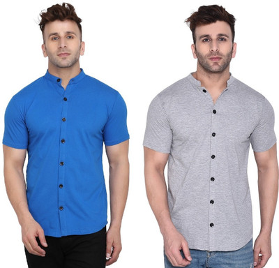 GEUM Men Solid Formal Blue, Grey Shirt(Pack of 2)