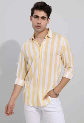 METRONAUT Men Striped Casual Yellow Shirt