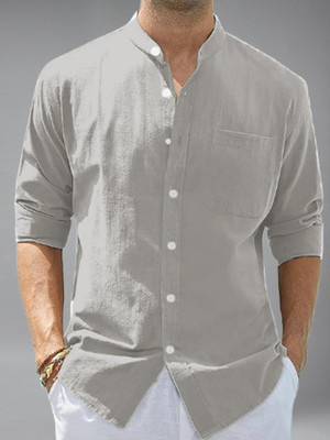 BHUVIKOO Men Solid Casual Grey Shirt