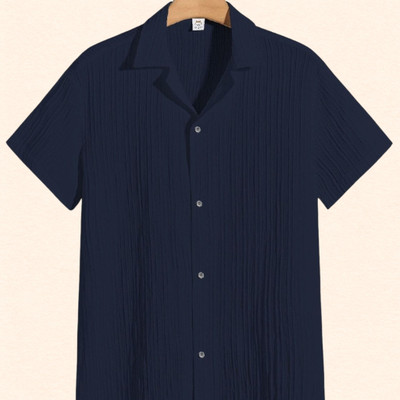 SHIRTWALA Men Self Design Casual Dark Blue Shirt