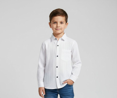 ESTHERCHARM Boys Striped Casual White Shirt