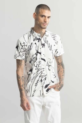 Snitch Men Printed Casual Black, White Shirt