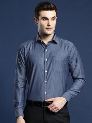 Hancock Men Self Design Formal Dark Blue Shirt