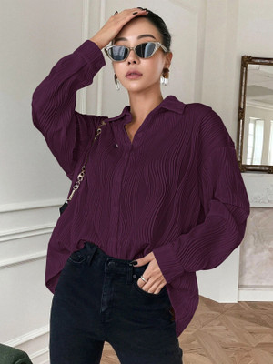 Leriya Fashion Women Solid Casual Purple Shirt
