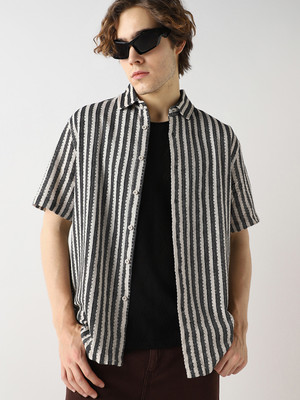 BEWAKOOF Men Striped Casual White Shirt