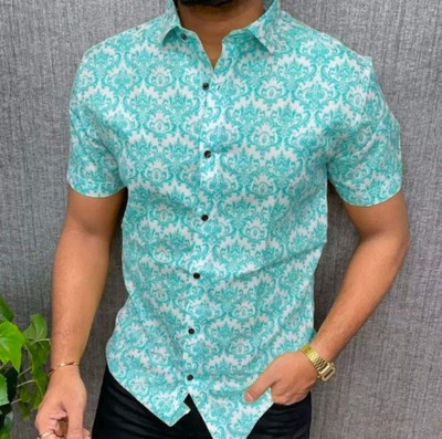 Bfashion Men Printed Casual Light Blue Shirt