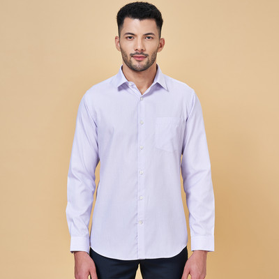 Peregrine by Pantaloons Men Striped Formal Purple, White Shirt