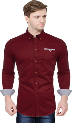 PEARL OCAN Men Self Design Casual Maroon Shirt