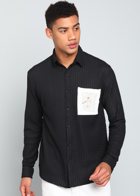 INDICLUB Men Self Design Casual Black Shirt