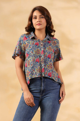 JUNE 9 CLOTHING Women Floral Print Casual Grey Shirt