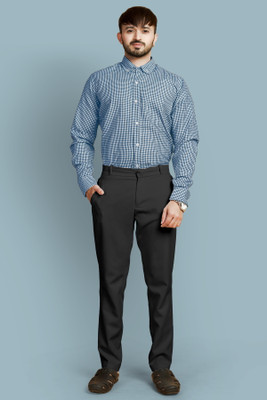 Gati Men Checkered Casual Dark Blue Shirt