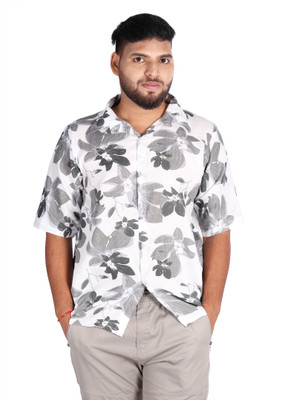 KIYOO Men Floral Print Casual White, Grey Shirt