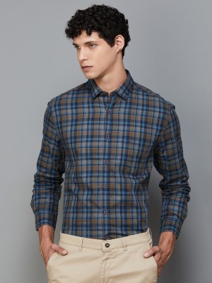 CODE by Lifestyle Men Checkered Casual Brown, Dark Blue, Light Blue Shirt