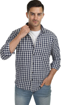 Ayansh Denix Men Solid Casual Dark Blue, White Shirt