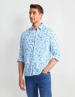 U.S. POLO ASSN. Men Floral Print Casual Blue Shirt