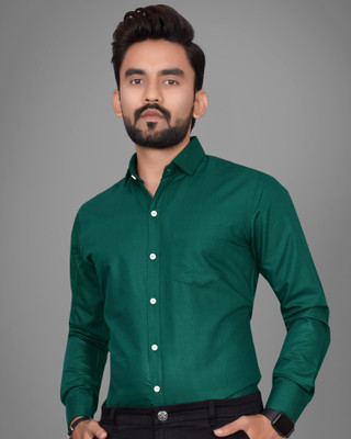 GLOBAL NOMAD Men Solid Casual Dark Green Shirt