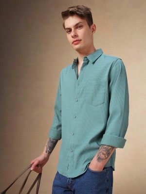 Dennis Lingo Men Solid Casual Blue Shirt