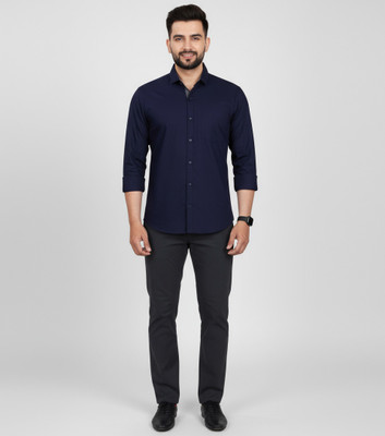 swadra Men Solid Casual Blue Shirt