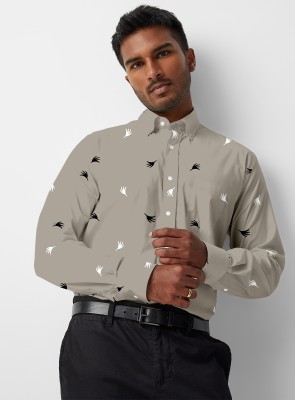 LYZOO FASHION Men Floral Print Casual Grey Shirt