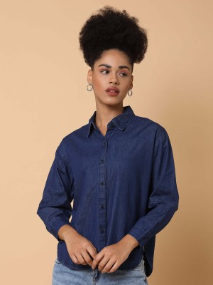 Showoff Women Solid Casual Dark Blue Shirt