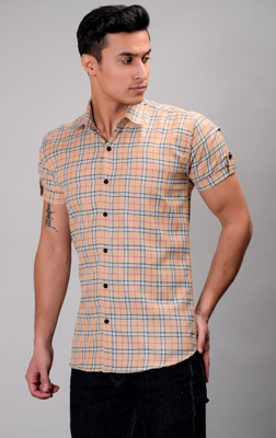 Unistrieet Men Checkered Casual Cream, White Shirt