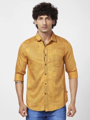 Spykar Men Printed Casual Yellow, Blue Shirt