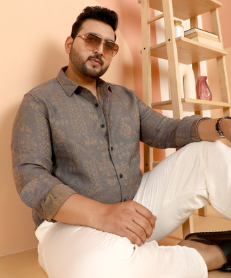 Instafab Plus Men Printed Casual Grey Shirt