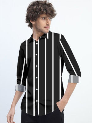 LYZOO FASHION Men Striped Casual Black, White Shirt