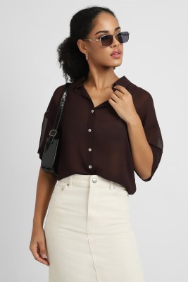 FOREVER 21 Women Solid Casual Brown Shirt