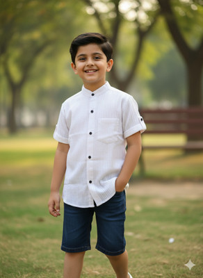 ESTHERCHARM Boys Striped Casual White Shirt