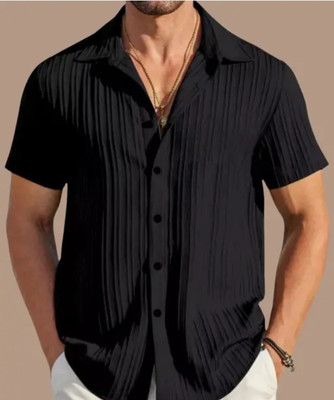 VRLOOKS Men Self Design Casual Black Shirt