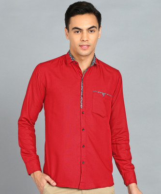 Webric Men Solid, Floral Print Casual Red Shirt