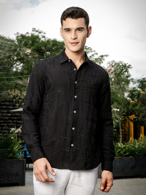 THOMAS SCOTT Men Embroidered Casual Black Shirt