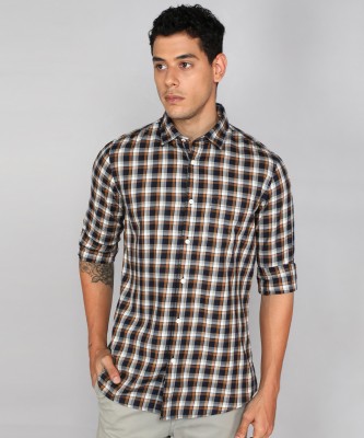 VAN HEUSEN Men Checkered Casual Orange Shirt