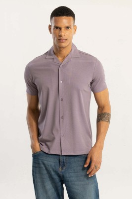 Snitch Men Solid Casual Purple Shirt