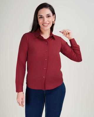harshiv Women Solid Casual Maroon Shirt