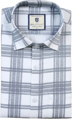 Bruttlyn Men Checkered Casual White Shirt