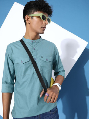 WROGN Men Solid Casual Blue Shirt