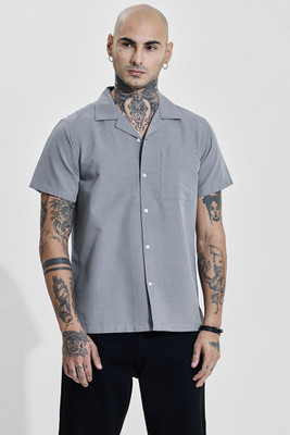 Snitch Men Solid Casual Grey Shirt
